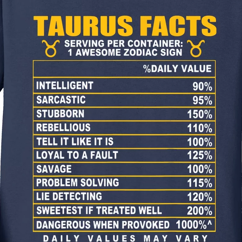 Taurus Facts Kids Long Sleeve Shirt