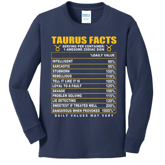 Taurus Facts Kids Long Sleeve Shirt