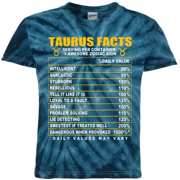 Taurus Facts Kids Tie-Dye T-Shirt