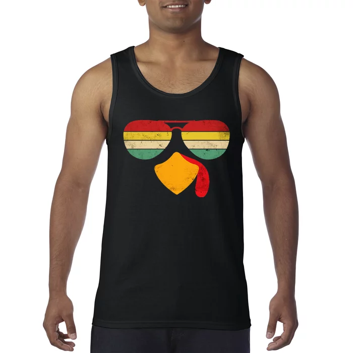 Turkey Face Thanksgiving Sunglasses Tank Top