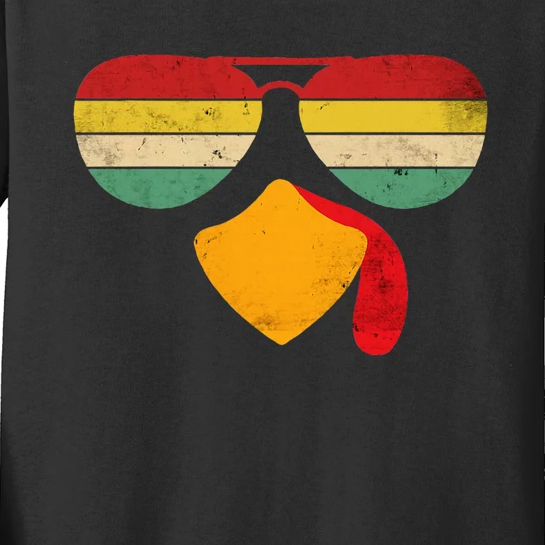 Turkey Face Thanksgiving Sunglasses Kids Long Sleeve Shirt