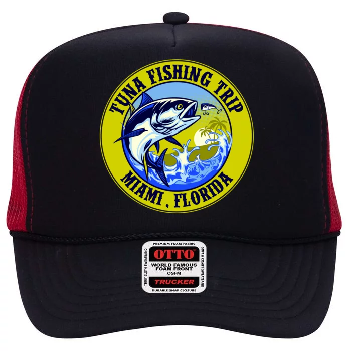 Tuna Fishing Trip Miami Florida High Crown Mesh Trucker Hat