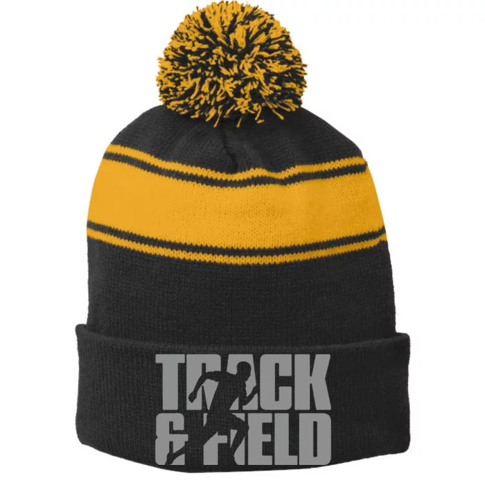 Track & Field Themed Design Graphic Track & Field Stripe Pom Pom Beanie