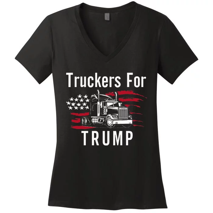 Truckers for Trump 2024 Long Sleeve Women's V-Neck T-Shirt