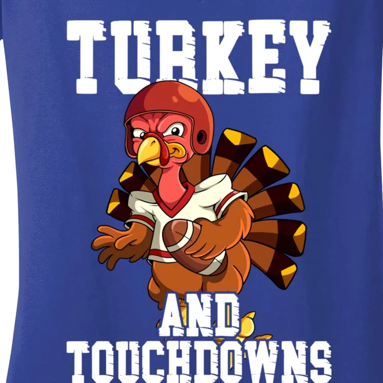 Thanksgiving Football Turkey And Touchdowns Cute Gift Women's V-Neck T-Shirt