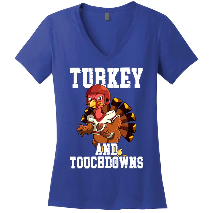 Thanksgiving Football Turkey And Touchdowns Cute Gift Women's V-Neck T-Shirt