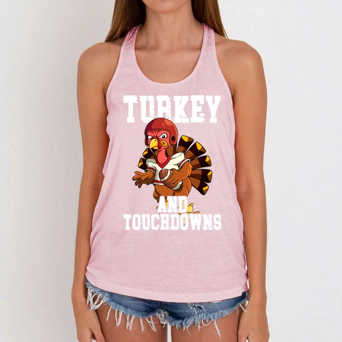 Thanksgiving Football Turkey And Touchdowns Cute Gift Women's Knotted Racerback Tank