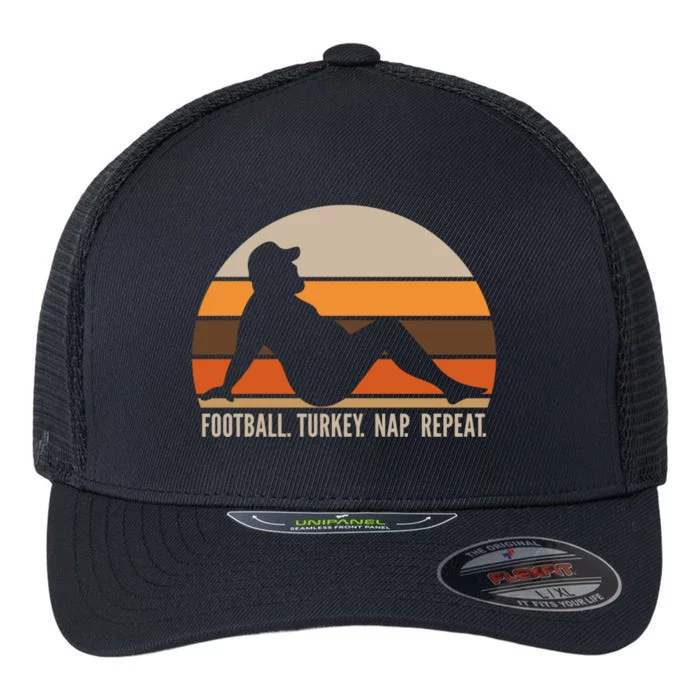 Thanksgiving Football Turkey Nap Repeat Funny Great Gift Flexfit Unipanel Trucker Cap