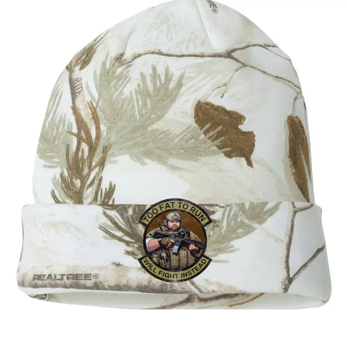 Too Fat To Run Will Fight Instead Overweight Military Kati - 12in Camo Beanie