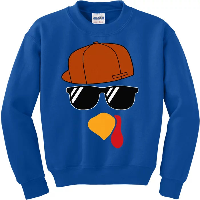 Turkey Face Thanksgiving Trucker Hat Glasses Kids Sweatshirt