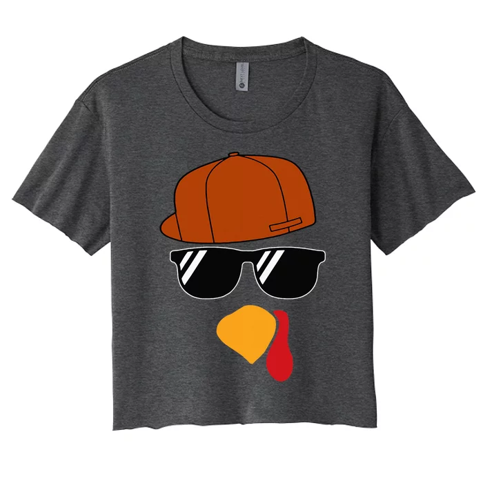 Turkey Face Thanksgiving Trucker Hat Glasses Women's Crop Top Tee