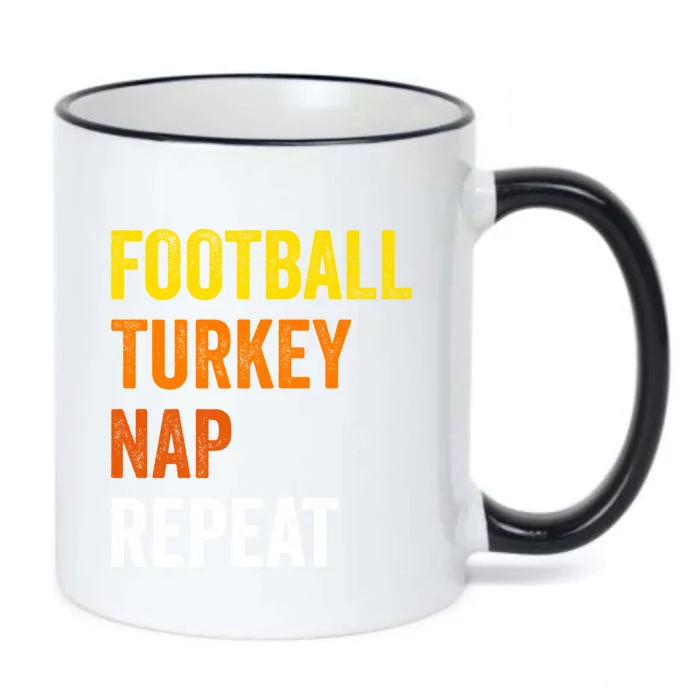 Thanksgiving Football Turkey Nap Repeat Funny Gift Black Color Changing Mug