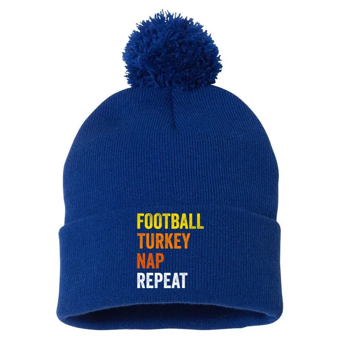 Thanksgiving Football Turkey Nap Repeat Funny Gift Pom Pom 12in Knit Beanie