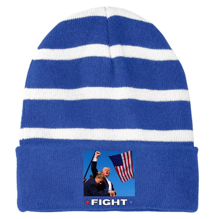 Trump Fight Striped Beanie with Solid Band