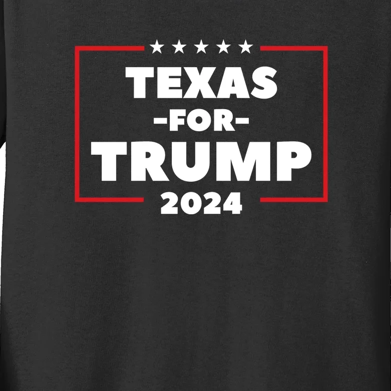 Texas For Trump 2024 Kids Long Sleeve Shirt