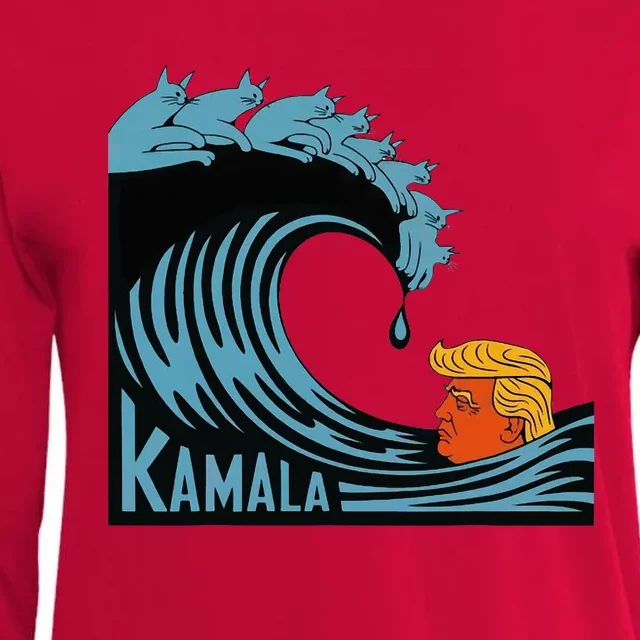 Trump Faces The Power Of KamalaS Rising Wave Womens Cotton Relaxed Long Sleeve T-Shirt