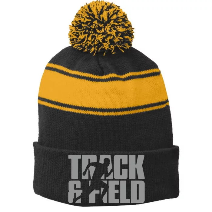 Track Field Themed Design Graphic Track Field Stripe Pom Pom Beanie