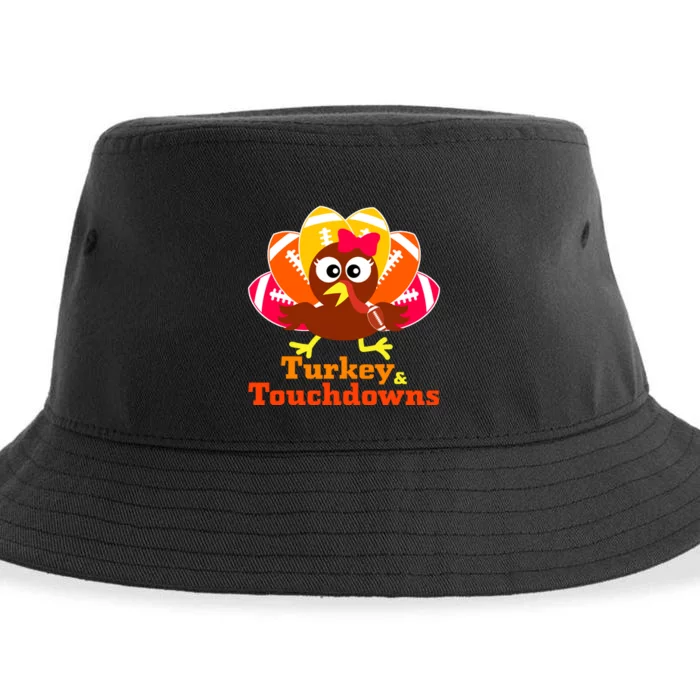 Thanksgiving Football Turkey And Touchdowns Girl Wo Sustainable Bucket Hat