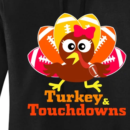 Thanksgiving Football Turkey And Touchdowns Girl Wo Women's Pullover Hoodie