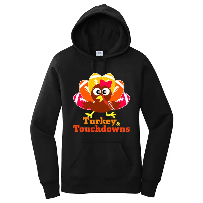 Thanksgiving Football Turkey And Touchdowns Girl Wo Women's Pullover Hoodie