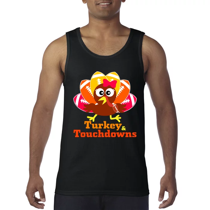 Thanksgiving Football Turkey And Touchdowns Girl Wo Tank Top