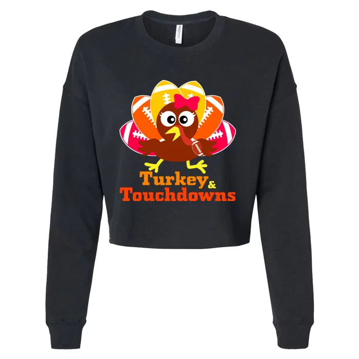 Thanksgiving Football Turkey And Touchdowns Girl Wo Cropped Pullover Crew