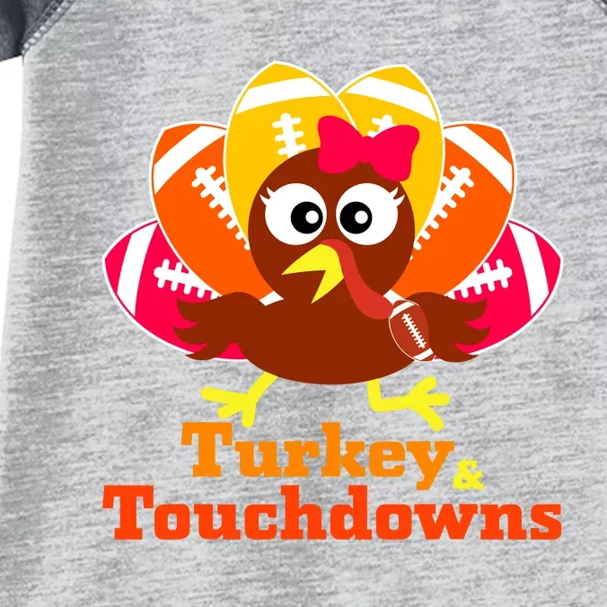 Thanksgiving Football Turkey And Touchdowns Girl Wo Infant Baby Jersey Bodysuit