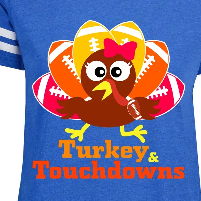 Thanksgiving Football Turkey And Touchdowns Girl Wo Enza Ladies Jersey Football T-Shirt