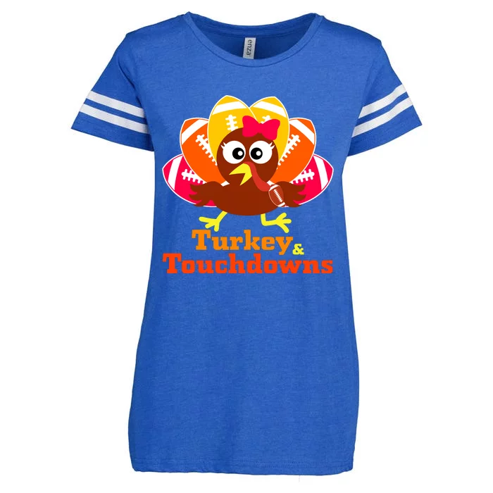 Thanksgiving Football Turkey And Touchdowns Girl Wo Enza Ladies Jersey Football T-Shirt