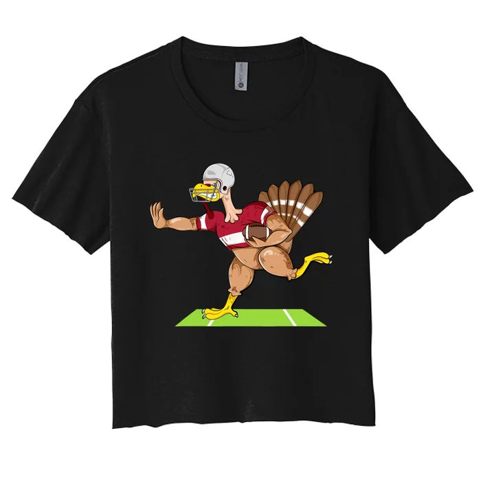 Thanksgiving Football Turkey Player Funny Women's Crop Top Tee