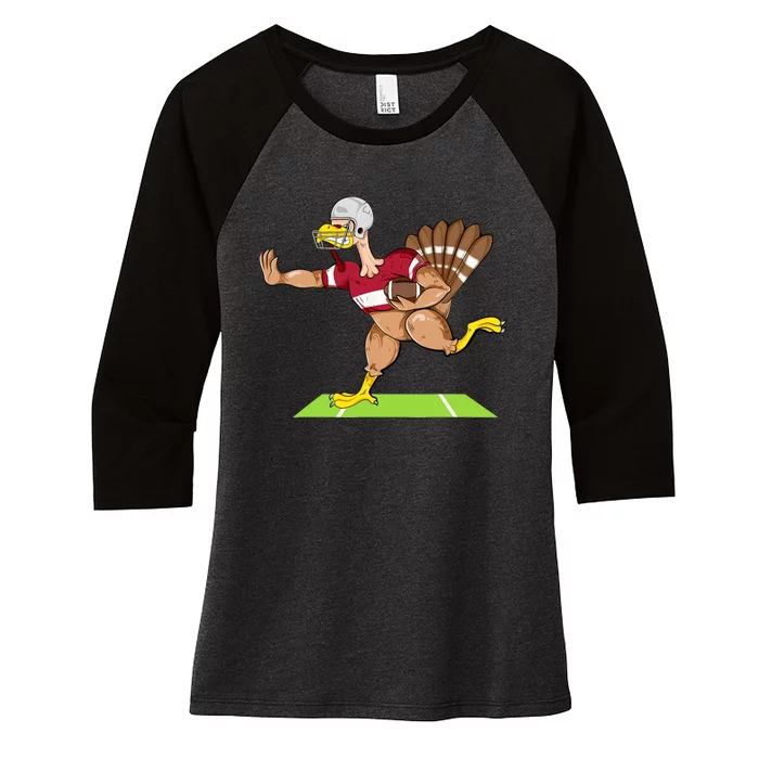 Thanksgiving Football Turkey Player Funny Women's Tri-Blend 3/4-Sleeve Raglan Shirt