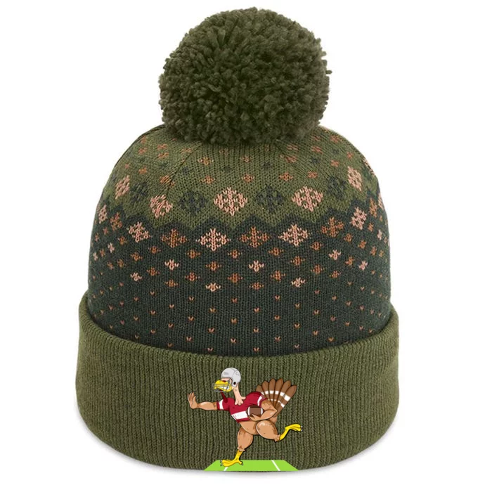 Thanksgiving Football Turkey Player Funny The Baniff Cuffed Pom Beanie