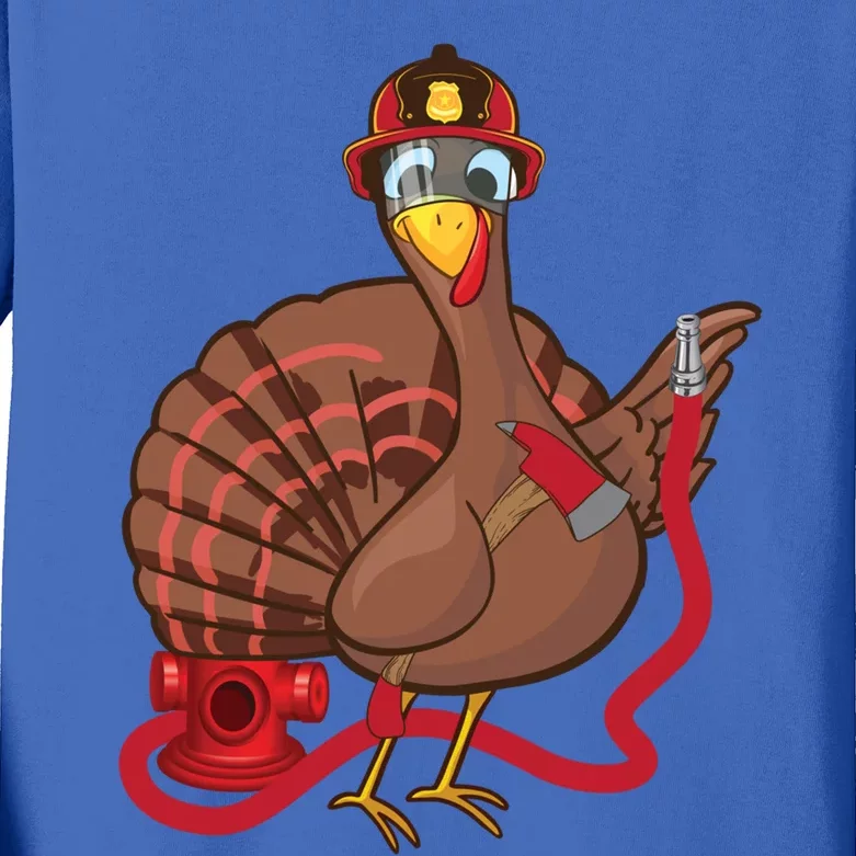 Thanksgiving Firefighter Turkey Gift Funny Feast Day Gift Kids Long Sleeve Shirt