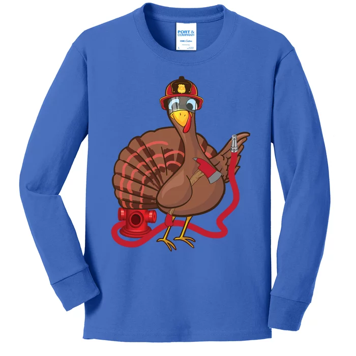 Thanksgiving Firefighter Turkey Gift Funny Feast Day Gift Kids Long Sleeve Shirt