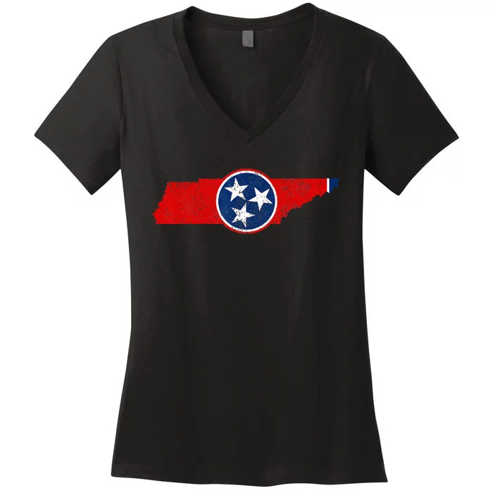 Tennessee Flag TN Pride State Map Nashville Memphis Women's V-Neck T-Shirt