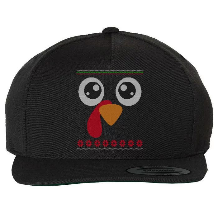 Turkey Face Ugly Thanksgiving Sweater Like Wool Snapback Cap