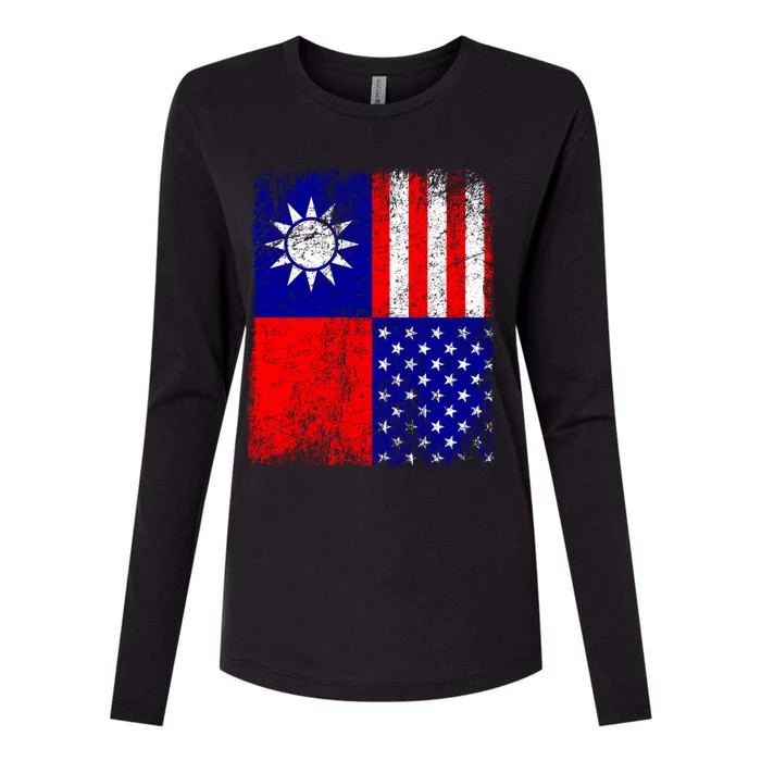 Taiwan Flag Usa Flag Distressed Retro Vintage Taiwanese Meaningful Gift Womens Cotton Relaxed Long Sleeve T-Shirt