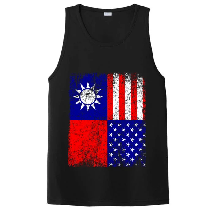 Taiwan Flag Usa Flag Distressed Retro Vintage Taiwanese Meaningful Gift Performance Tank