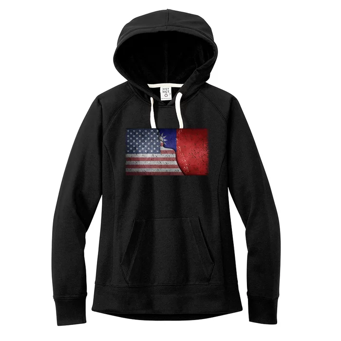 Taiwan Flag Usa Taiwanese Roots Half American Pride Taiwan Great Gift Women's Fleece Hoodie