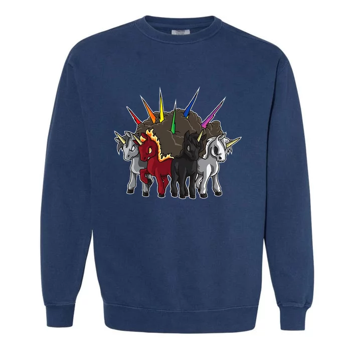 The Four Unicorns Of The Apocalypse Horsemen Parody Garment-Dyed Sweatshirt