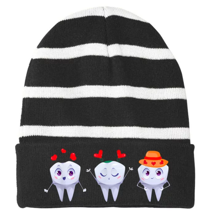 Tooth Fairy Valentine's Day Dentist Dear Dental Assistant Striped Beanie with Solid Band