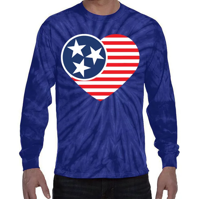 Tennessee Flag Vintage American Usa Heart Tie-Dye Long Sleeve Shirt