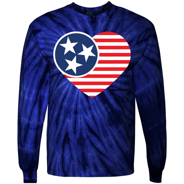 Tennessee Flag Vintage American Usa Heart Tie-Dye Long Sleeve Shirt