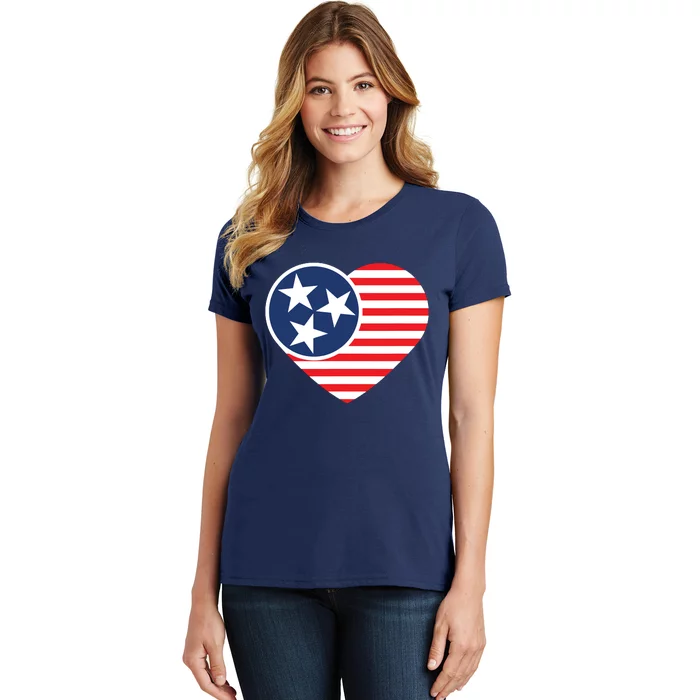 Tennessee Flag Vintage American Usa Heart Women's T-Shirt