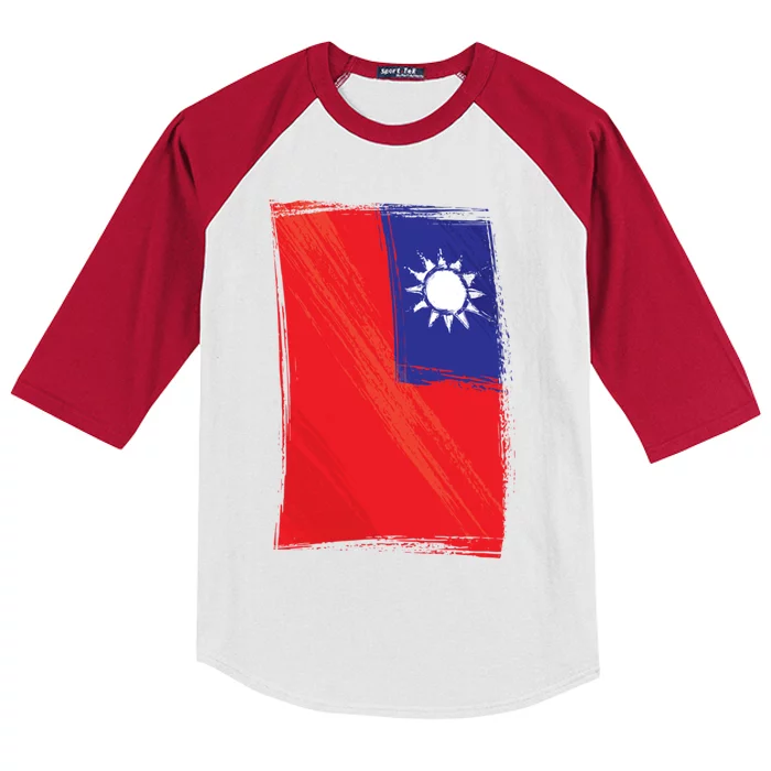 Taiwan Flag Vertical Flag Country Taiwanese Flag Gift Kids Colorblock Raglan Jersey