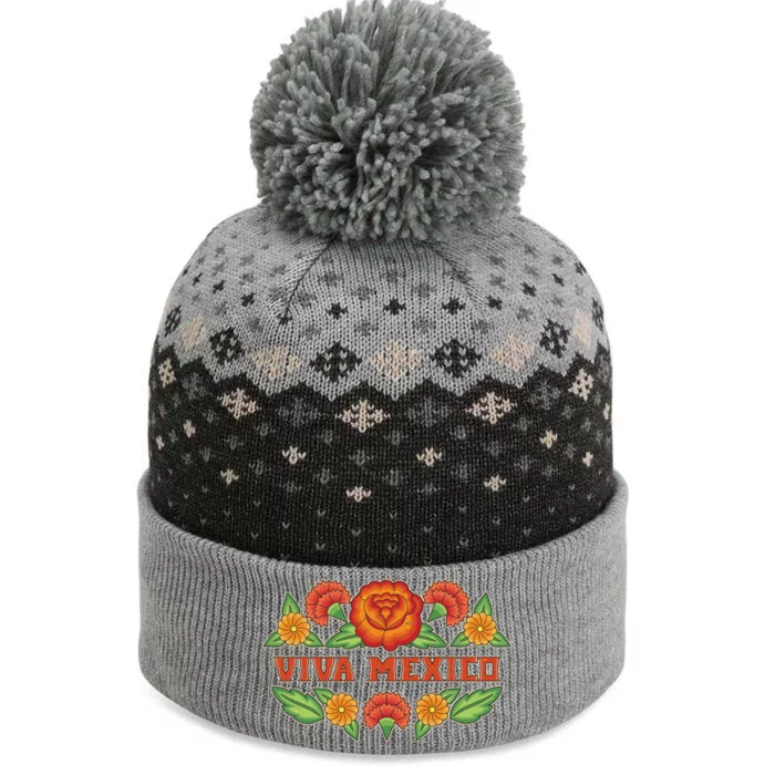 Traditional Floral Viva Mexico The Baniff Cuffed Pom Beanie