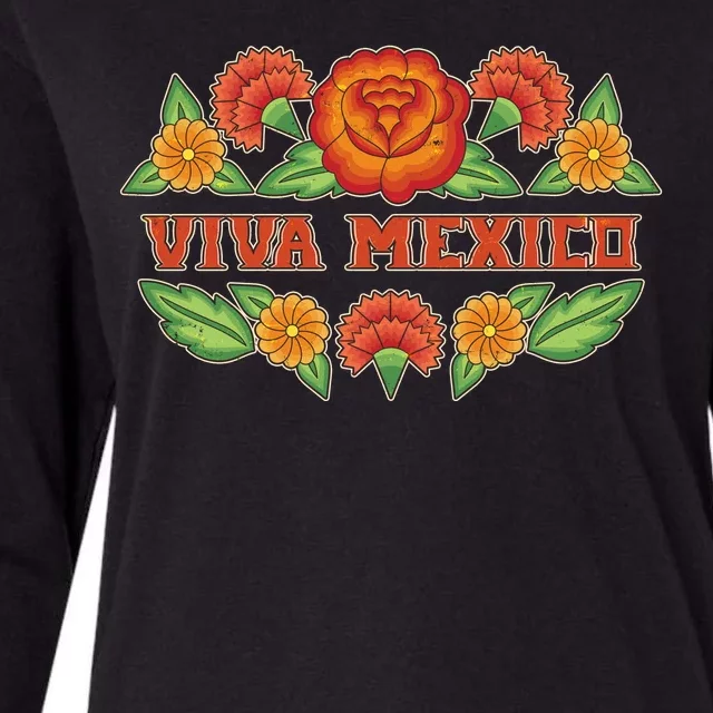 Traditional Floral Viva Mexico Womens Cotton Relaxed Long Sleeve T-Shirt