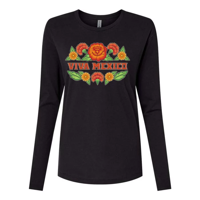 Traditional Floral Viva Mexico Womens Cotton Relaxed Long Sleeve T-Shirt