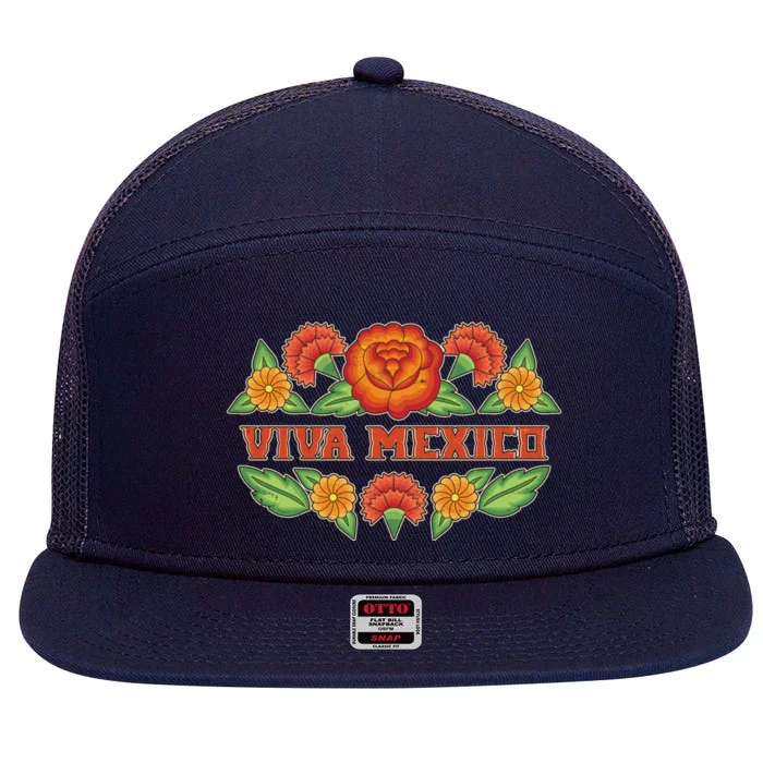 Traditional Floral Viva Mexico 7 Panel Mesh Trucker Snapback Hat