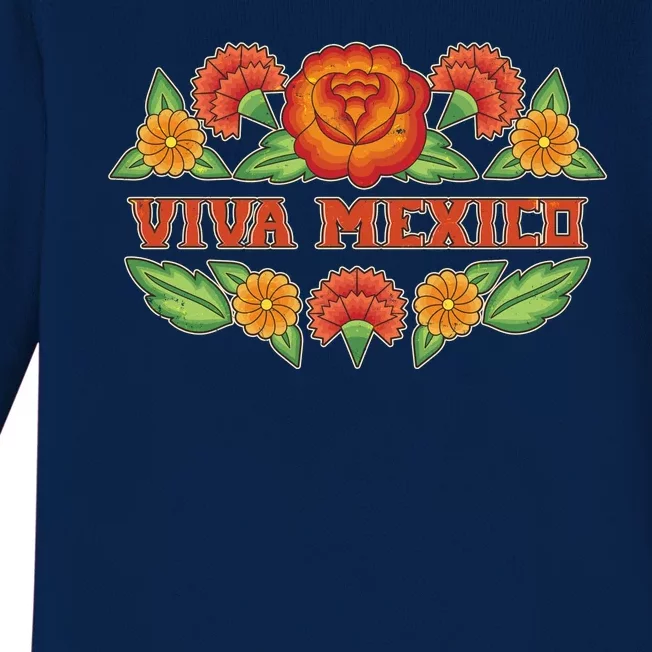 Traditional Floral Viva Mexico Baby Long Sleeve Bodysuit